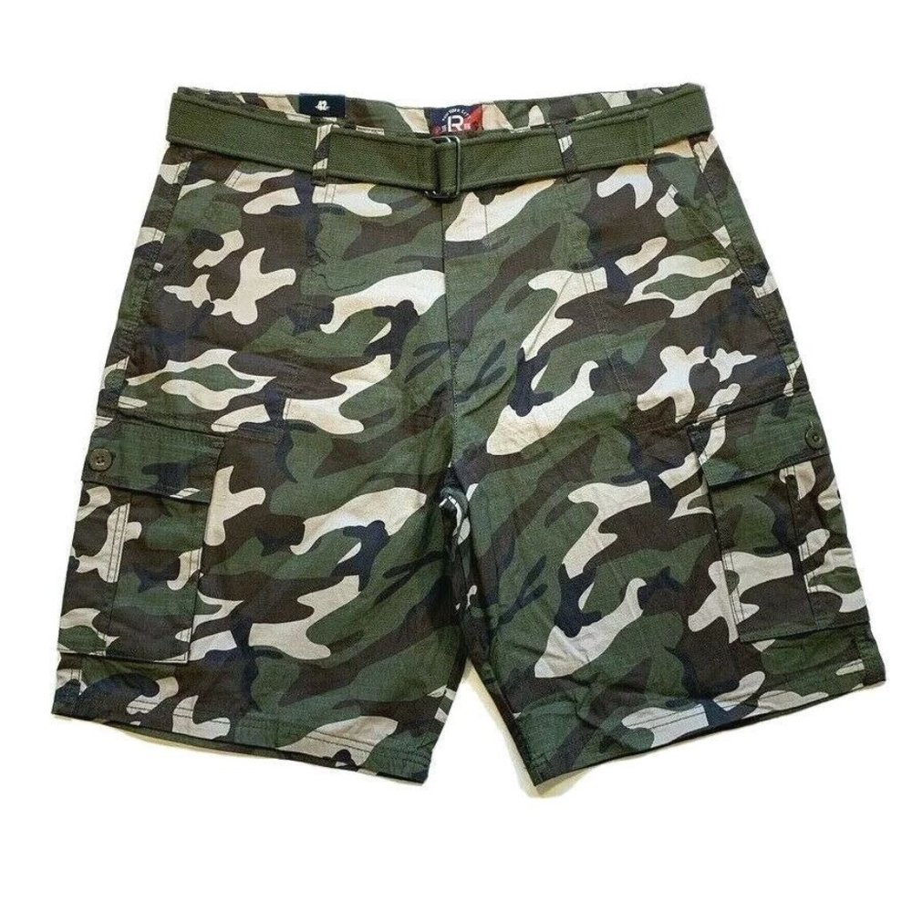 LR‎ Scoop Camo Cargo Shorts Mens 42 Belted Ripstop Camouflage Outdoor Hiking NWT